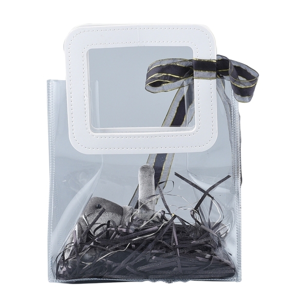 Rabbit Gift Bag ✦ Grey Bunny Plush w/ Raffia ✦ Ambient Lighting Transparent Tote - Picture 7 of 11